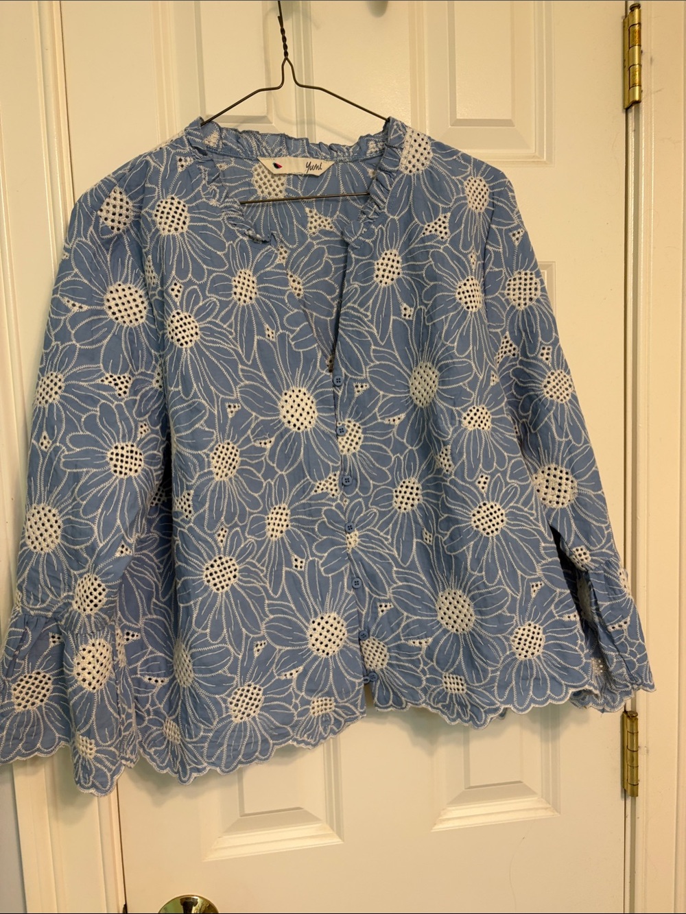 Sky Blue Floral Eyelet Blouse by Yumi